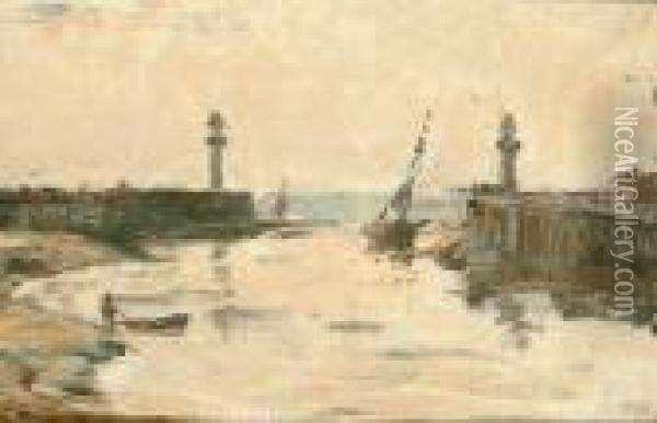 Entrance To A Harbour At Low Tide Oil Painting - Eugene Boudin
