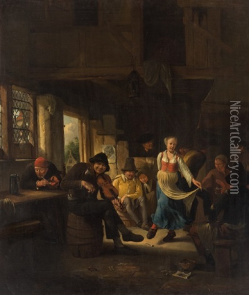 A Tavern Interior With A Woman Dancing Oil Painting - Egbert van Heemskerck the Younger