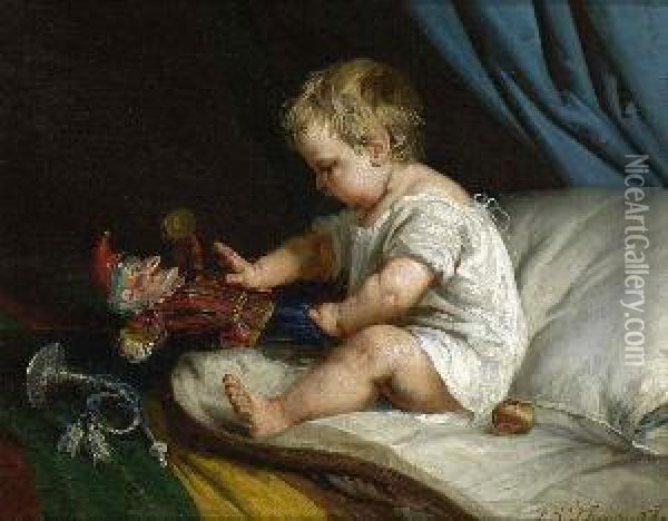 Spielendes Kind Auf Dem Bett Oil Painting - Frank Albert Philips