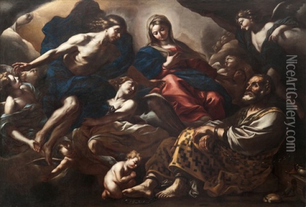 La Virgen Y San Pedro Rodeados De Angeles Oil Painting - Giovanni Battista Beinaschi