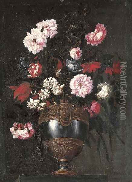 Peonies, roses, tulips and other flowers Oil Painting - Francesco Mantovano