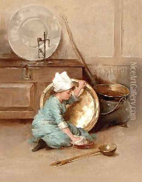 Polishing Brass 1900 Oil Painting - Marie Elizabeth Seymour Lucas
