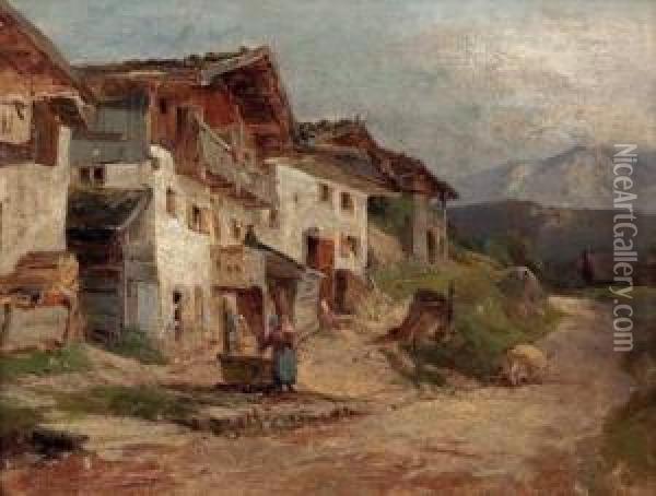 Alte Bauernhauser In Tirol Oil Painting - Nicolai Von Astudin
