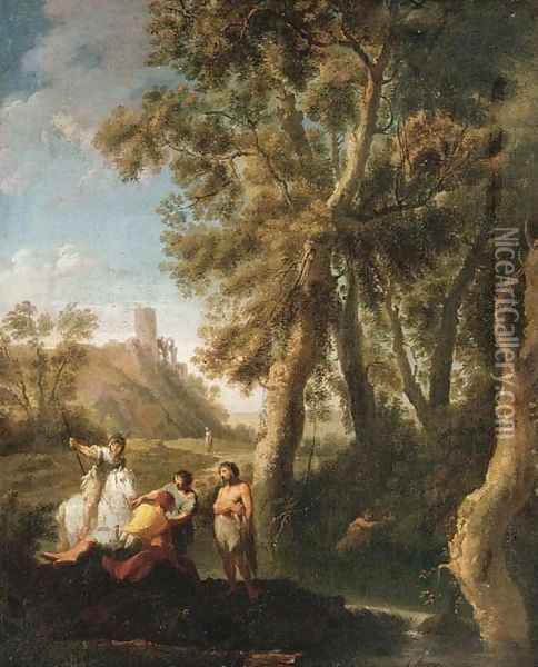 Classical figures conversing on the banks of a river Oil Painting - Paolo Anesi