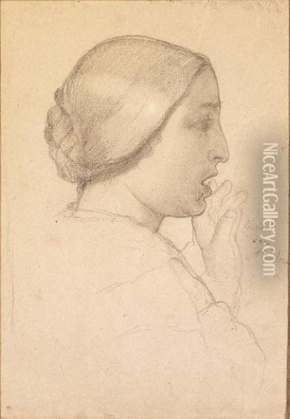 Deux Ttes De Femme (two Studies Of A Woman's Head; Recto Andverso)
Stamped With Signature 'degas' (lugt 658; Lower Left); Inscribed'la Main Dans L'ombre' (center Right) Oil Painting - Edgar Degas