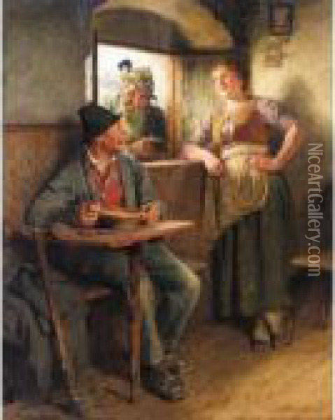 Mittagsrast In Der Stube (the Woodcutter's Repast) Oil Painting - Hugo Kauffmann