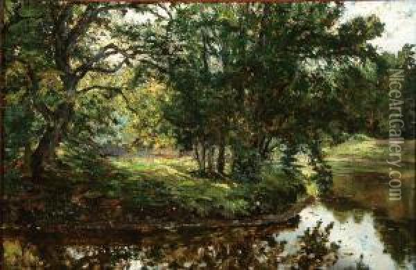 Summer Wooded Landscape With Stream Oil Painting - Jan Frans Simons