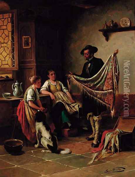 The fabric seller Oil Painting - Lucien Girard