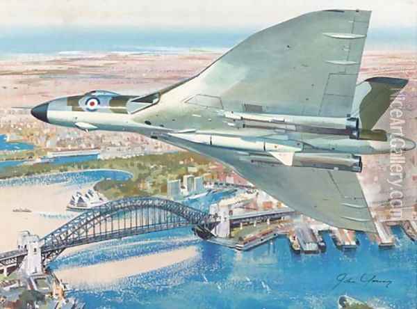 Vickers vulcan bomber command flying over Sydney, Australia Oil Painting - John Young