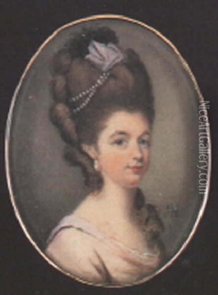 A Fine Portrait Of A Lady In Pink Dress And White Underslip Oil Painting - Samuel Cotes