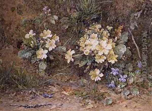 Primroses and Violets on a mossy bank Oil Painting - John Jessop Hardwick