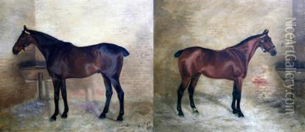 Horses In Stables Oil Painting - Margaret Collyer