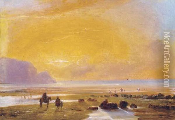 Couche De Soleil Sur La Plage Oil Painting - Johann Jakob Ulrich