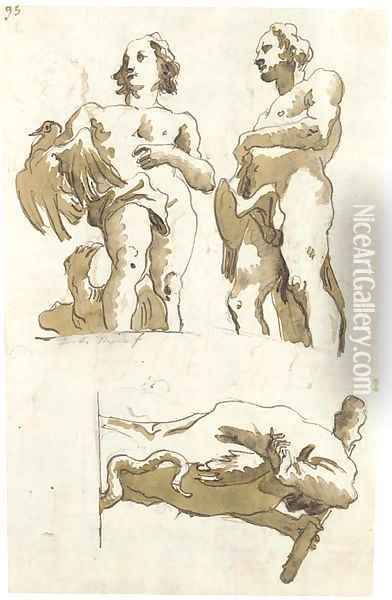 Two studies of Hercules Oil Painting - Giovanni Domenico Tiepolo