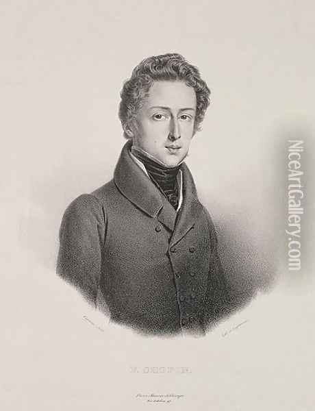 Frederic Chopin 1810-49 engraved by Gottfried Engelmann 1788-1839 1833 Oil Painting - Pierre Roch Vigneron