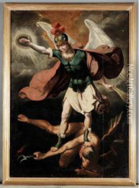 Saint Michael Vanquishing The Devil Oil Painting - Francisco Varela