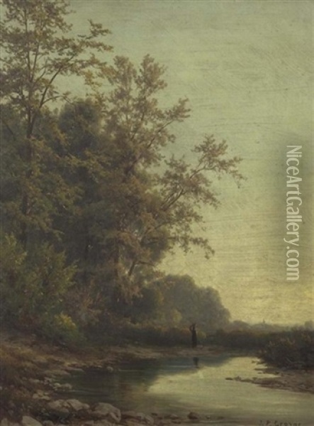 Fluss Mit Hohen Baumen Oil Painting - Jean Philippe George-Julliard