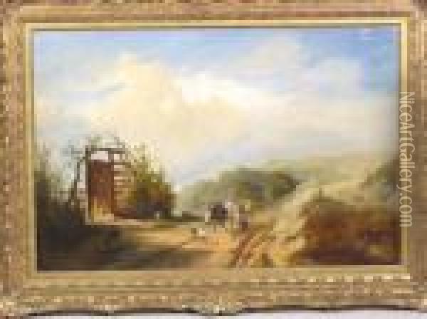 Driving Cattle Along A Country Track Oil Painting - James Baker Pyne