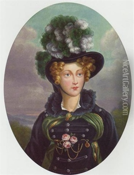Portrait De La Duchesse De Berry Oil Painting - Louis-Gabriel-Eugene Isabey