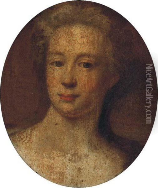 Portrait Of A Lady, Head-and-shoulders, Oval Oil Painting - Sir Godfrey Kneller