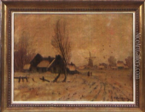 Winterliche Dorflandschaft Mit Windmuhle Oil Painting - Eduard Steinbach