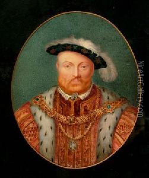 An Oval Portrait Of Henry Viii Oil Painting - George Perfect Harding
