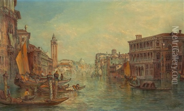 Gondeln Im Canal Grande Oil Painting - Alfred Pollentine