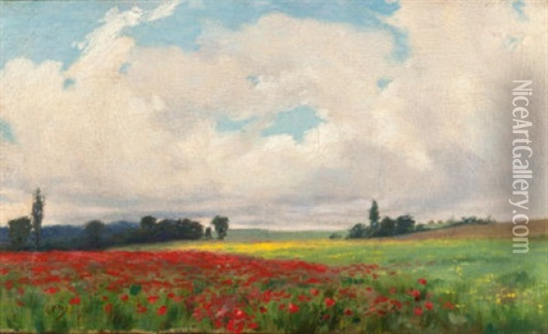 A French Poppy Field Oil Painting - Charles Francis Browne