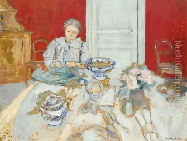 Madame Vuillard Ecossant Dans La Salle A Manger Oil Painting - Jean-Edouard Vuillard