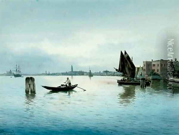 A calm day on the Venetian lagoon Oil Painting - Alberto Prosdocimi
