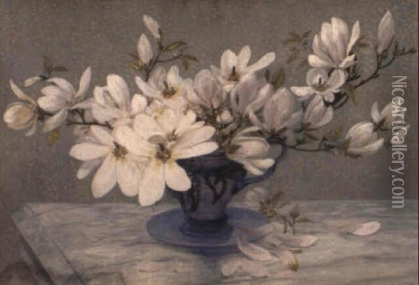Magnolia Oil Painting - Constant Montald