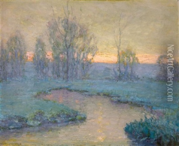 Sunrise Landscape With Trees And Pond Oil Painting - Clark S. Marshall