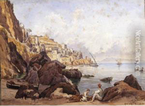 Amalfi - Acquerello Su Cartone Oil Painting - Alessandro la Volpe