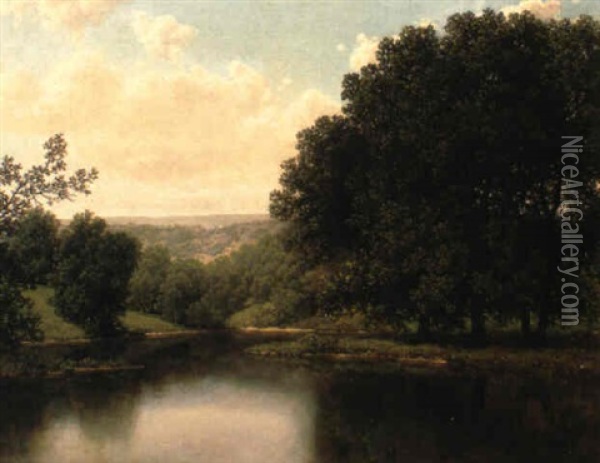 Summer Landscape With Pond Oil Painting - William Mason Brown