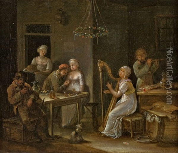 Interieur Mit Musizierender Gesellschaft Oil Painting - Johann Schlesinger