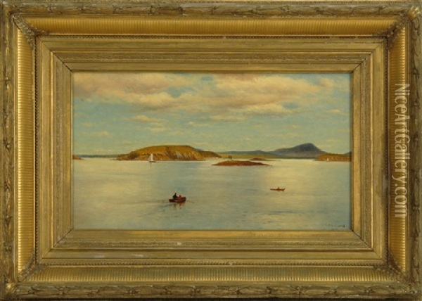 Coastal Scene With Figures In Dories Oil Painting - Charles Henry Gifford
