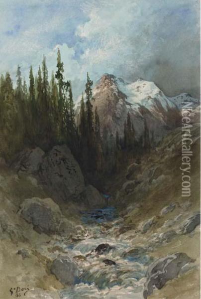Un Paysage Alpestre, Un Torrent Au Premier Plan Oil Painting - Gustave Dore