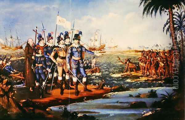 The Landing of Christopher Columbus in the New World Oil Painting - Frederick Kemmelmeyer