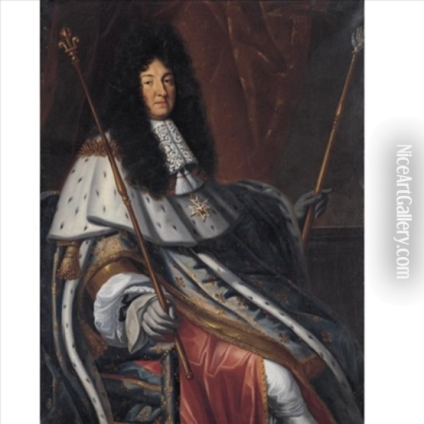 Portrait Of Louis Xiv, Seated, Three Quarter Length, Dressed In Robes Of State Oil Painting - Henri Testelin