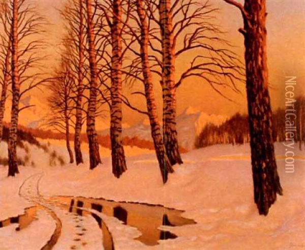 Snow Scene Oil Painting - Mikhail Markianovich Germanshev