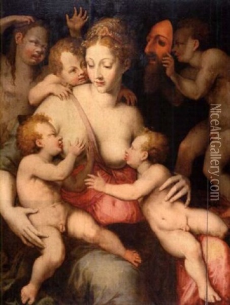 La Charite Romaine Oil Painting - Francesco del Rossi (Salviati)