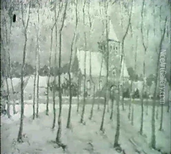 Winter View Through The Trees Oil Painting - Rene Leverd