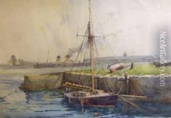 Steam And Sail Ships In Harbour Oil Painting - Joseph Halford Ross