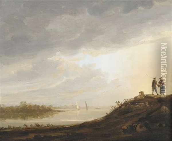 Flusslandschaft Bei Sonnenuntergang Oil Painting - Aelbert Cuyp