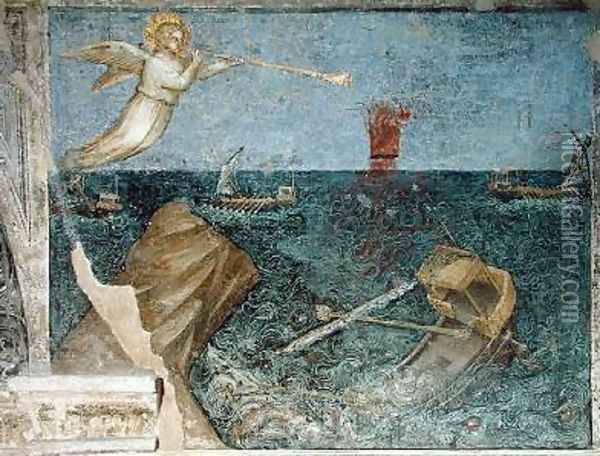The Second Angel of the Apocalypse Creating a Storm 1360-70 Oil Painting - Giusto di Giovanni de' Menabuoi