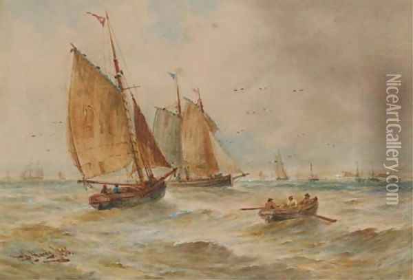 Fishing vessels in coastal waters Oil Painting - Thomas Bush Hardy