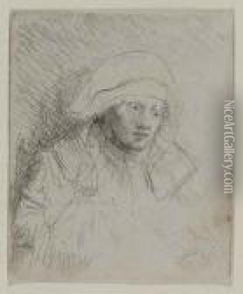 Sick Woman With A Large, White Headdress Oil Painting - Rembrandt Van Rijn