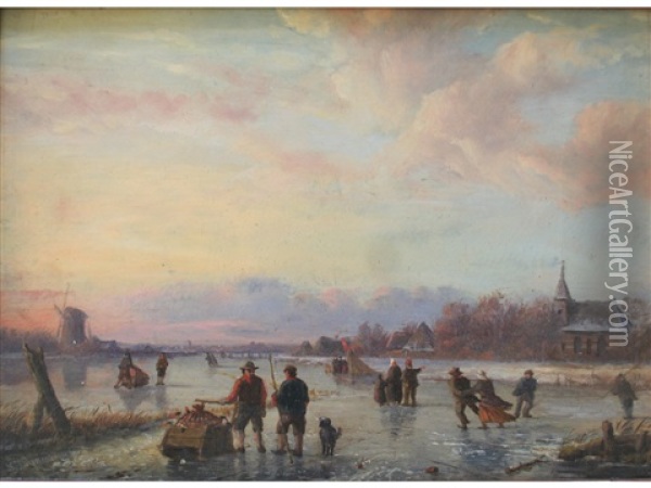 A Winter Morning On The Ice Oil Painting - Nicolaas Johannes Roosenboom