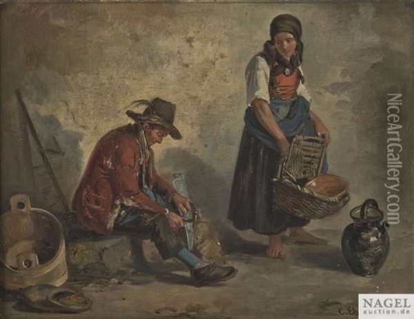 Bauerliches Paar Oil Painting - Carl Ebert