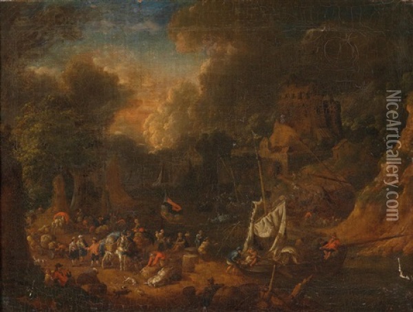Hafenszene Oil Painting - Jan-Baptiste van der Meiren